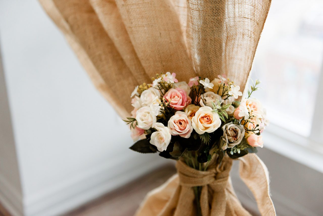 Pictures of flower decorations where the wedding ceremony and the venue were taking place