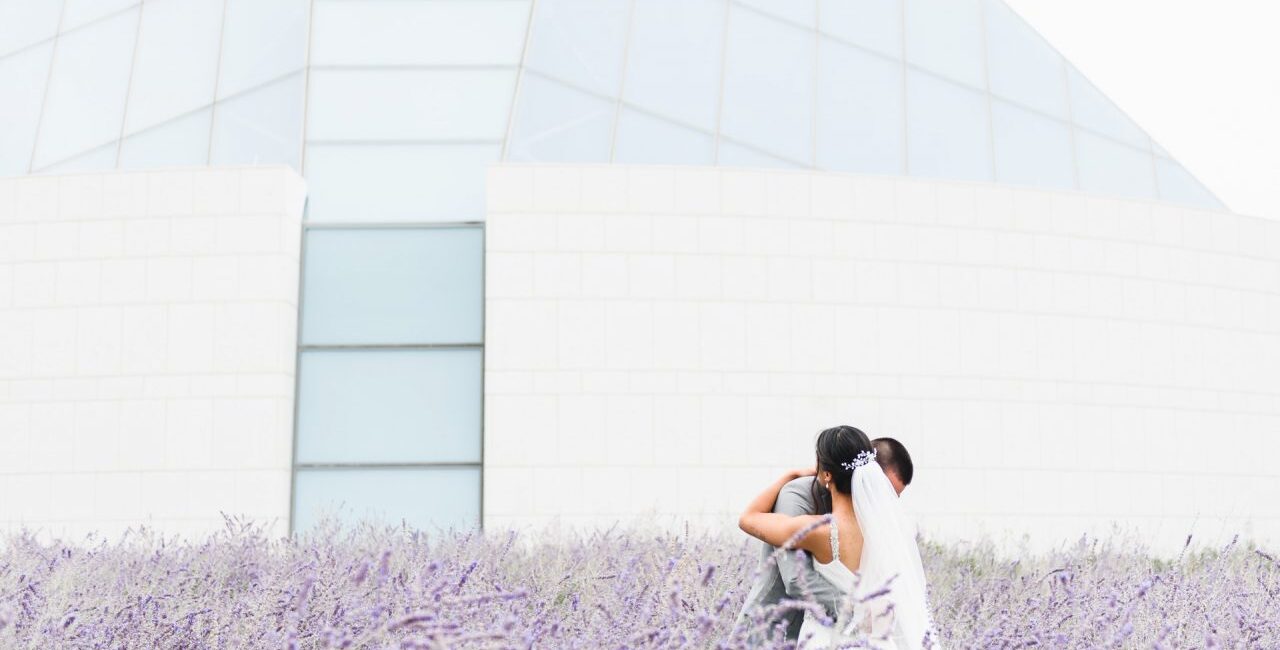 Lavender field wedding photoshoot at Aga Khan Museum in Toronto light & airy